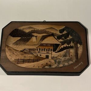Vintage German 3D carved Wood Wall Hanging mountain chalet Black Forest